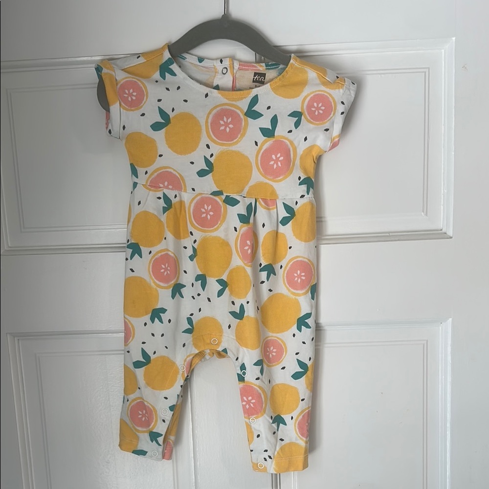 Tea Collection Citrus Print Bodysuit - Yellow and Pink